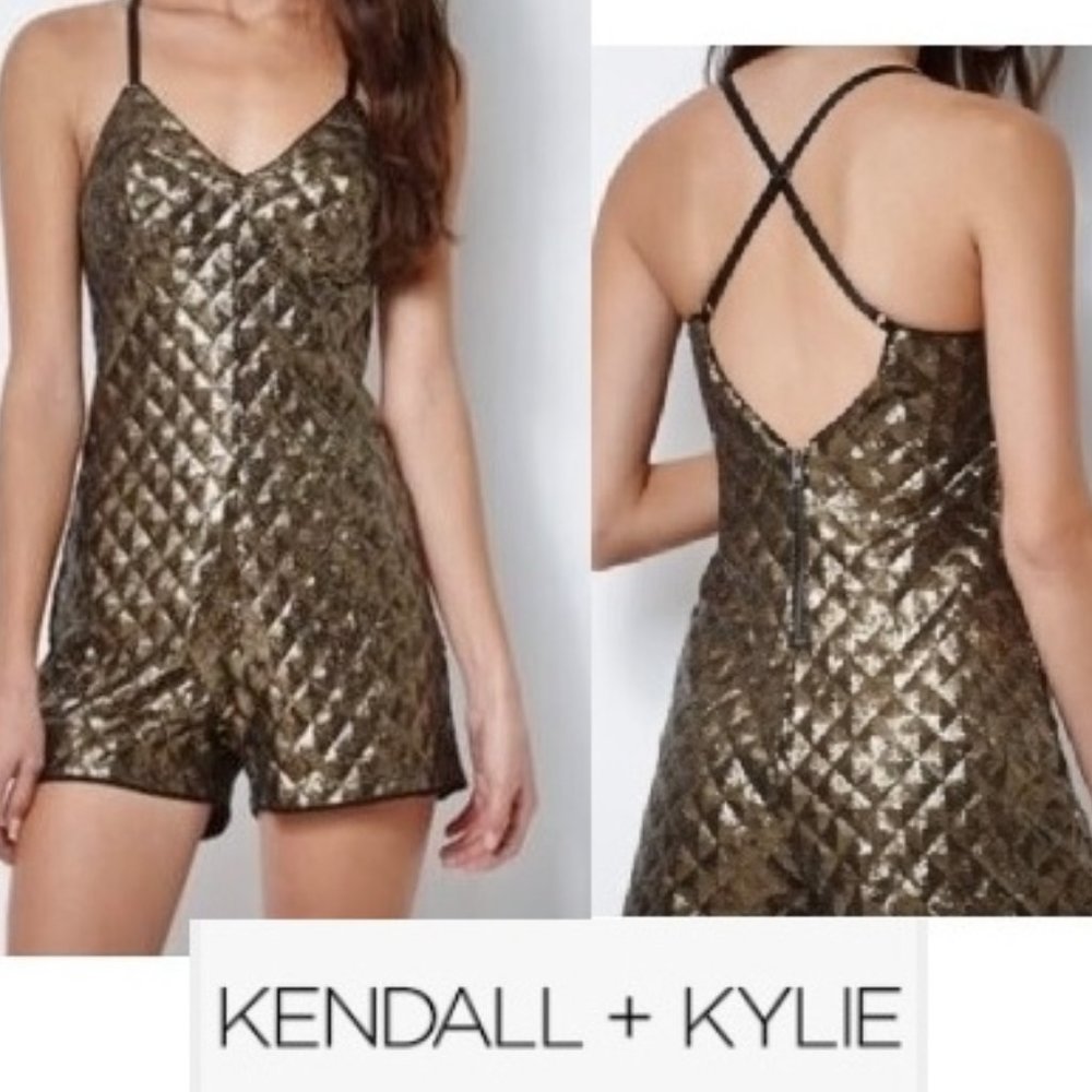 New Super HOT Kendall & Kylie Diamond Heart Bronze Sequin Shorts Romper